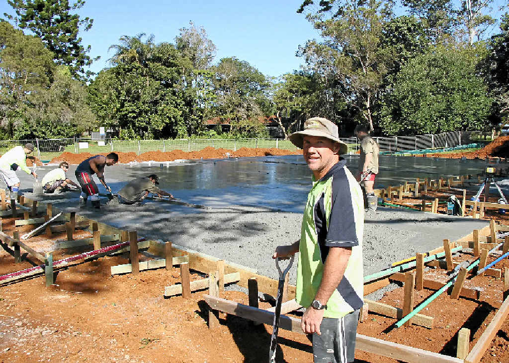 BUILDING BEGINS: Builder Dave Gambley and tradesmen pouring the slab for Alstonville Community Preschool yesterday. BUILDING BEGINS: Builder Dave Gambley and tradesmen pouring the slab for Alstonville Community Preschool yesterday.